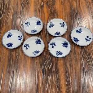 Antique Blue Onion Plates Blue and White Set of 6 4 1/2 inch Saucer Dessert Dish